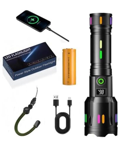 مصباح يدوي تكتيكي LED قابل لاعادة الشحن، بقوة 300,...