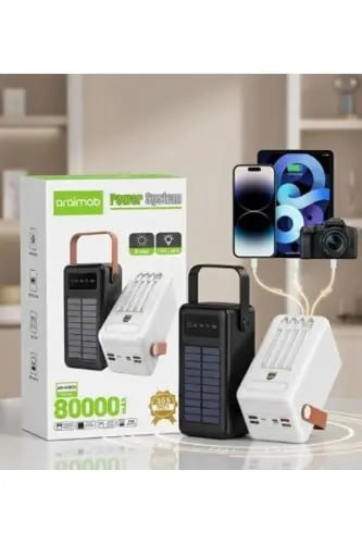 باور بانك araimab 80000mah - شحن سريع + طاقة شمسية...