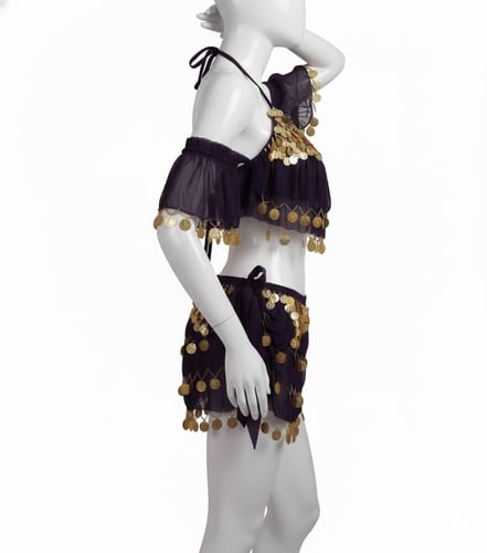 بدلة رقص شرقي قطعتين بحزام ربط أنيق