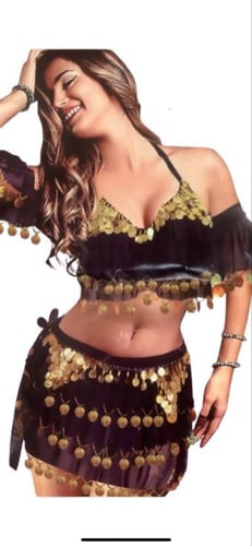 بدلة رقص شرقي قطعتين بحزام ربط أنيق