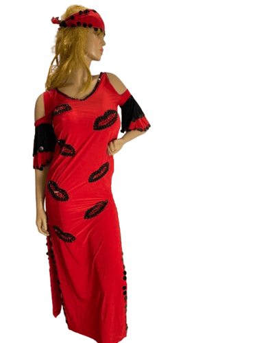 جلابية رقص كاملة رسمة شفايف مع ربطة شعر