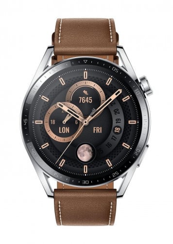 ساعة هواوي جي تي 3، 46 ملم، سوار جلد بني