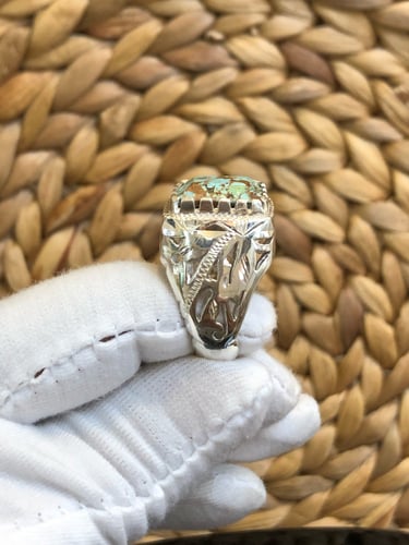 خاتم الفضة بحجر الفيروز الإيراني نشابوري أصلي قصة...