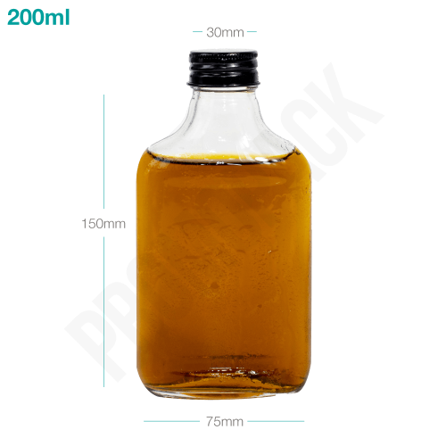 قارورة زجاجية 200 ملم بغطاء المنيوم اسود