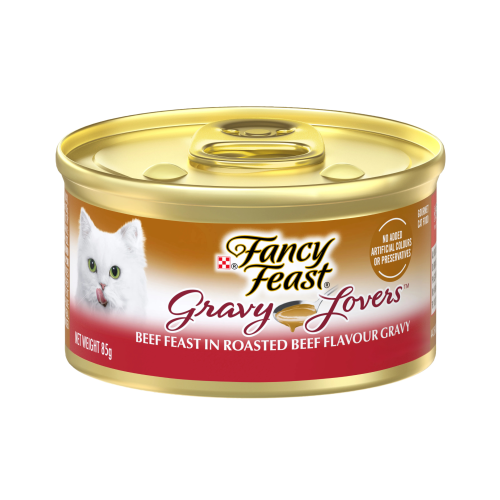 بيورينا فانسي فيست للقطط معلبات بلحم البقري بالمرق