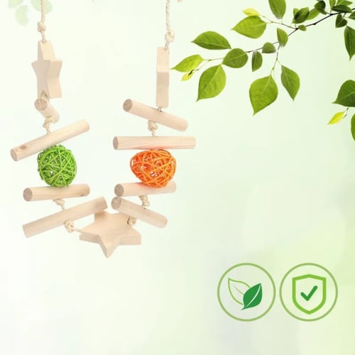 لعبة خشبية مع كرات للطيور والببغاء - الوان متعددة