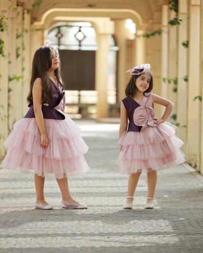 فستان أطفال وردي من التفته والتل الفاخر