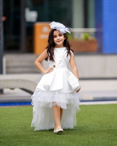 فستان أطفال زفاف تفته ممزوج بالتل