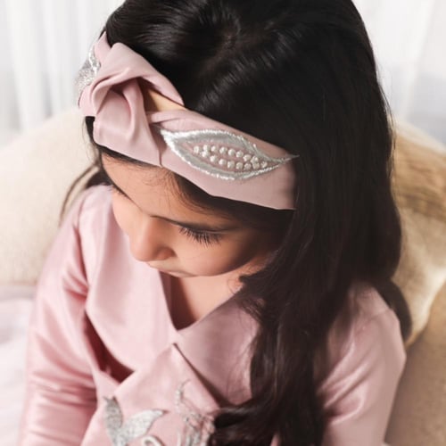 فستان اطفال باللون الوردي مدموج باللون الرمادي