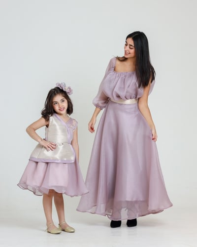 فستان نسائي بأكمام مختلفه من الجازار المنفوخ