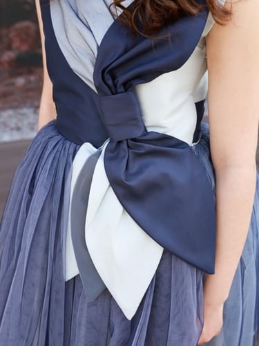 فستان تفته شانتون وتل لونين كحلي ورصاصي