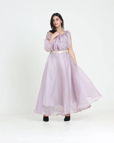 فستان نسائي بأكمام مختلفه من الجازار المنفوخ