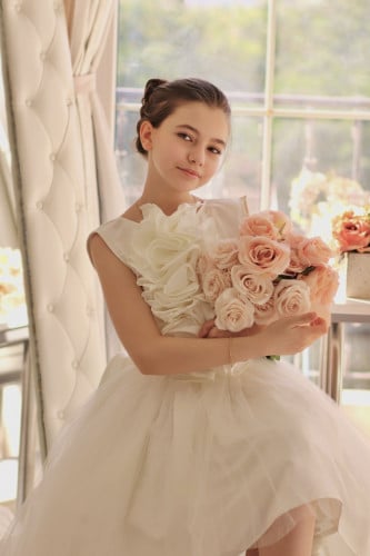 فستان أطفال زفاف تفته ممزوج بالتل