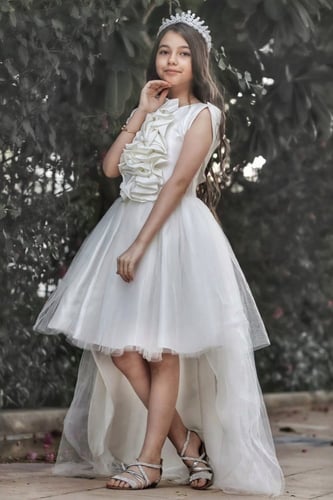 فستان أطفال زفاف تفته ممزوج بالتل