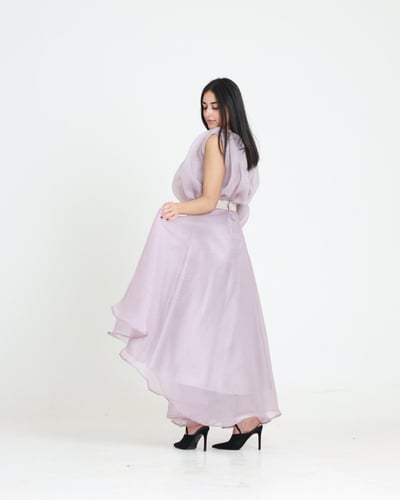 فستان نسائي بأكمام مختلفه من الجازار المنفوخ