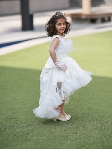 فستان أطفال زفاف تفته ممزوج بالتل