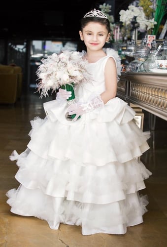 فستان أطفال زفاف تفته ممزوج بالتل
