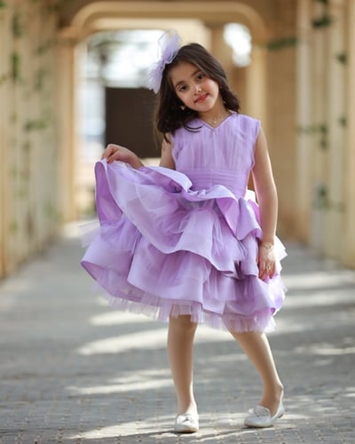 فستان أطفال ليلكي ممزوج بالتل