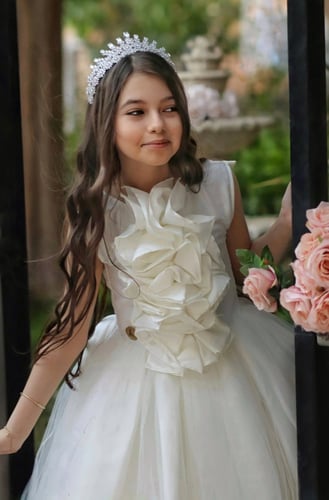 فستان أطفال زفاف تفته ممزوج بالتل