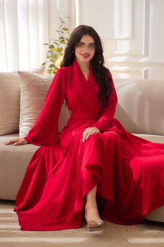 فستان نسائي مكسي كريب باللون الاحمر