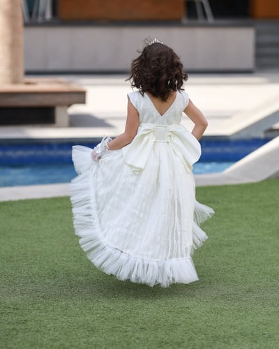 فستان أطفال زفاف تفته ممزوج بالتل