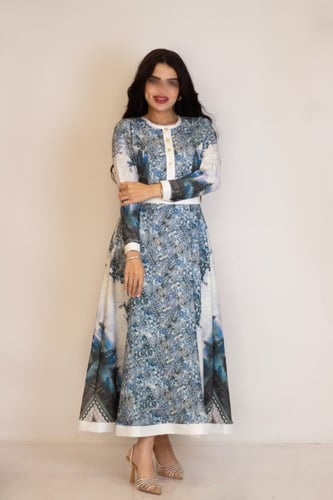 فستان نسائي بخامة تركية مشجره واطراف التفته