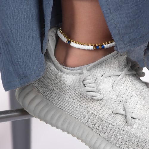 خلخال ابيض مع حجر عين القط