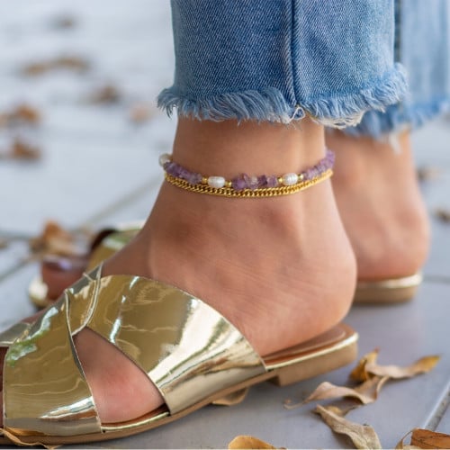 خلخال لؤلؤ مع حجر اماتيست