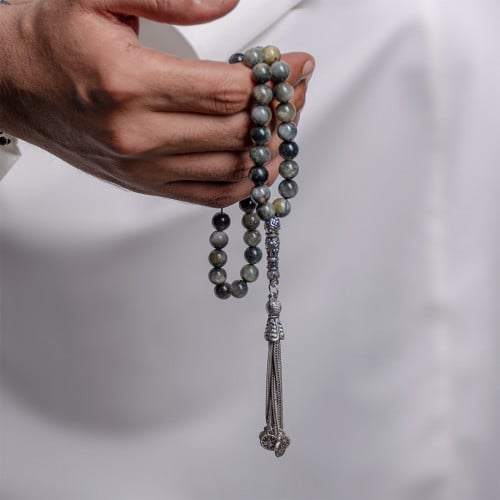 سبحة حجر عين النمر (رمادي)