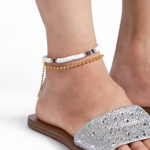 خلخال ابيض مع حجر عين القط