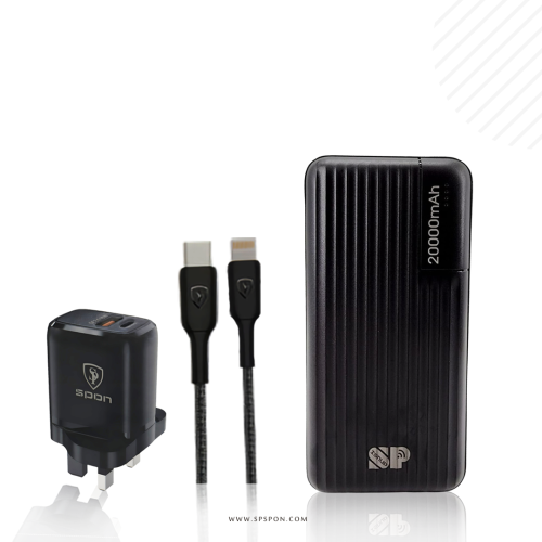 عرض 3 منتجات كيبل + شاحن متنقل 20000 + راس شاحن جد...