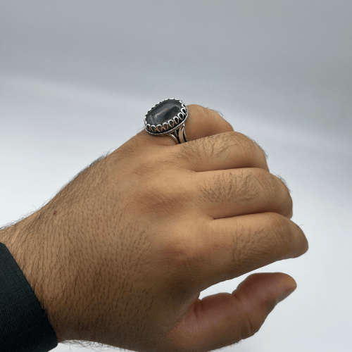 خاتم فضة رجالي متوج بالعقيق اليمني عيار 925 (بكيلي...