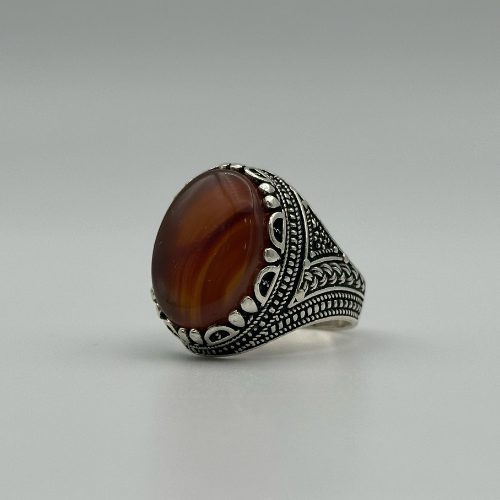 خاتم نجراني فضة فاخرة عيار 925 يماني بالعقيق الكبد...