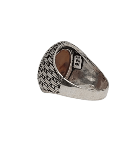 خاتم عقيق يمني فضة استرلينية 925 بتصميم نجراني (بك...