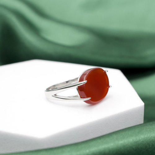 خاتم فضة ملكي رجالي (أحمر) عيار 925 متوج بحجر الأو...