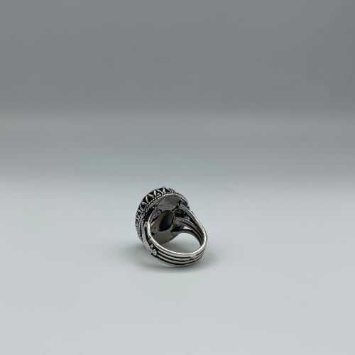 خاتم فضة رجالي متوج بالعقيق اليمني عيار 925 (بكيلي...