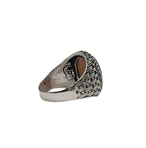 خاتم عقيق يمني فضة استرلينية 925 بتصميم نجراني (بك...