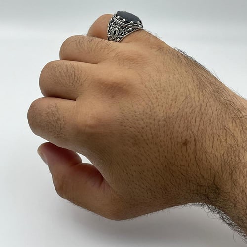 خاتم فضة رجالي متوج بالعقيق اليمني عيار 925 (بكيلي...