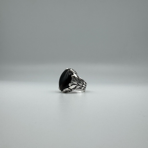 خاتم رجالي أنيق من الفضة الأصلية مع حجر العقيق الأ...