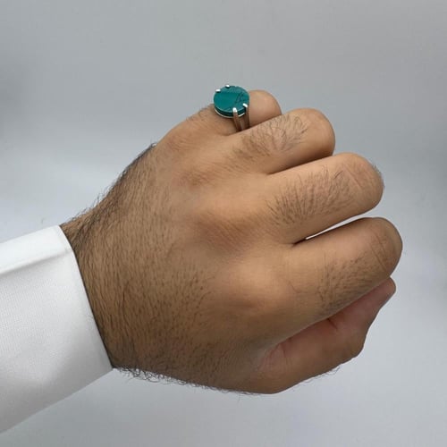 خاتم فضة ملكي رجالي عيار 925 متوج بحجر الأونيكس