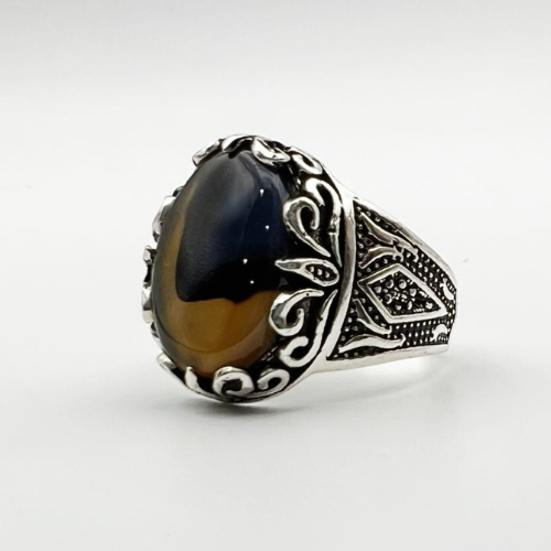 خاتم عقيق يماني فضة 925 نجراني (بكيلي) بإطار مزخرف...