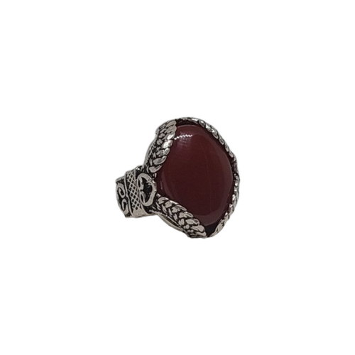 خاتم عقيق كبدي برازيلي فضة 925 بتصميم بارز وحافة م...