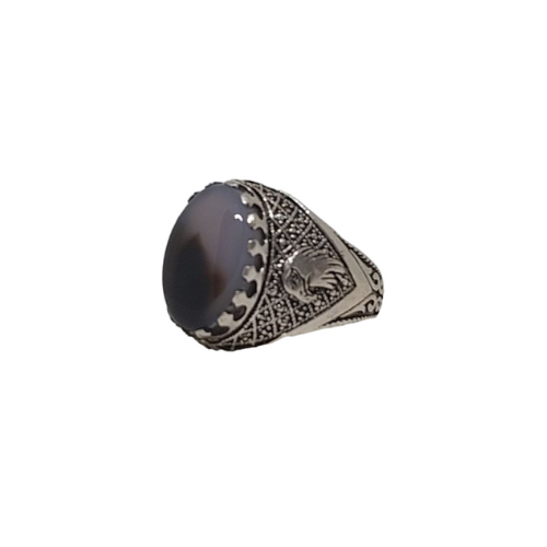 خاتم عقيق يمني فضة عيار 925 بتصميم نجراني (بكيلي)...