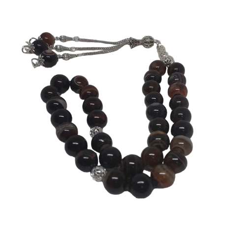 سبحة من العقيق البرازيلي باالون البني المموج