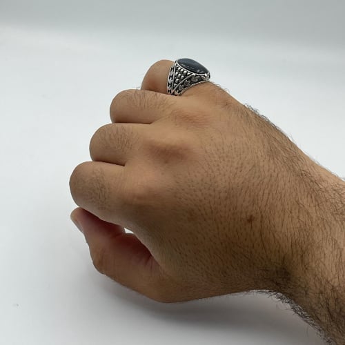 خاتم فضة رجالي متوج بالعقيق اليمني عيار 925 (بكيلي...