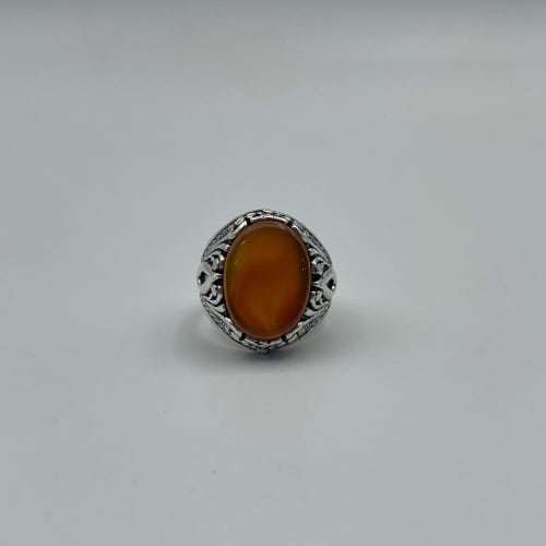 خاتم فضة متوج بالعقيق الأحمر الكبدي عيار 925