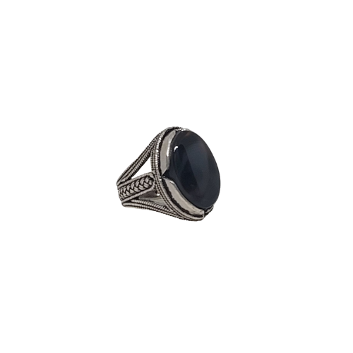 خاتم فضة عيار 925 منقوش بالعقيق اليماني بتصميم كلا...