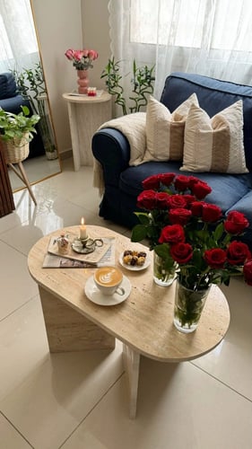 طاولة رخام ترفنتينو بيضوي