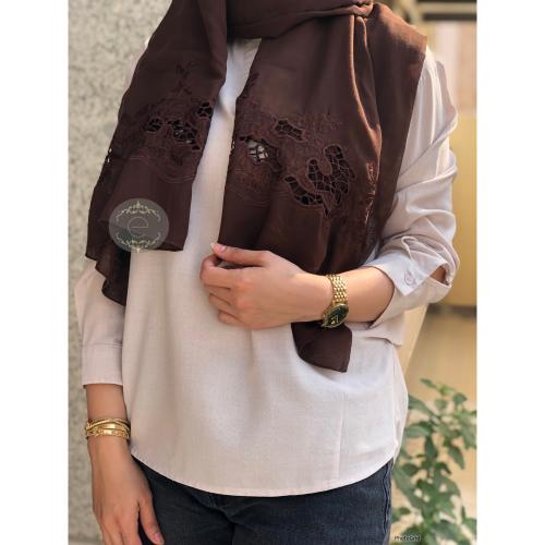 طرحة بوال لون بني بتطريز من الطرفين