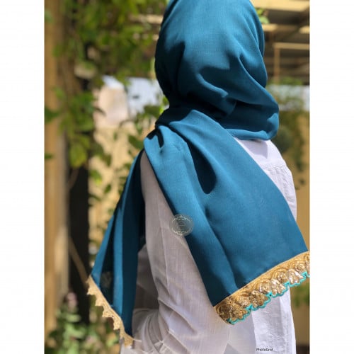 طرحة بوال لون تركواز بشريط ذهبي ترتر مع سماوي